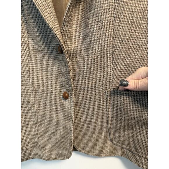 Londonderry | Women’s Vintage Wool Jacket Tweed Checked Tan Brown- Size 7/8 - Picture 4 of 9